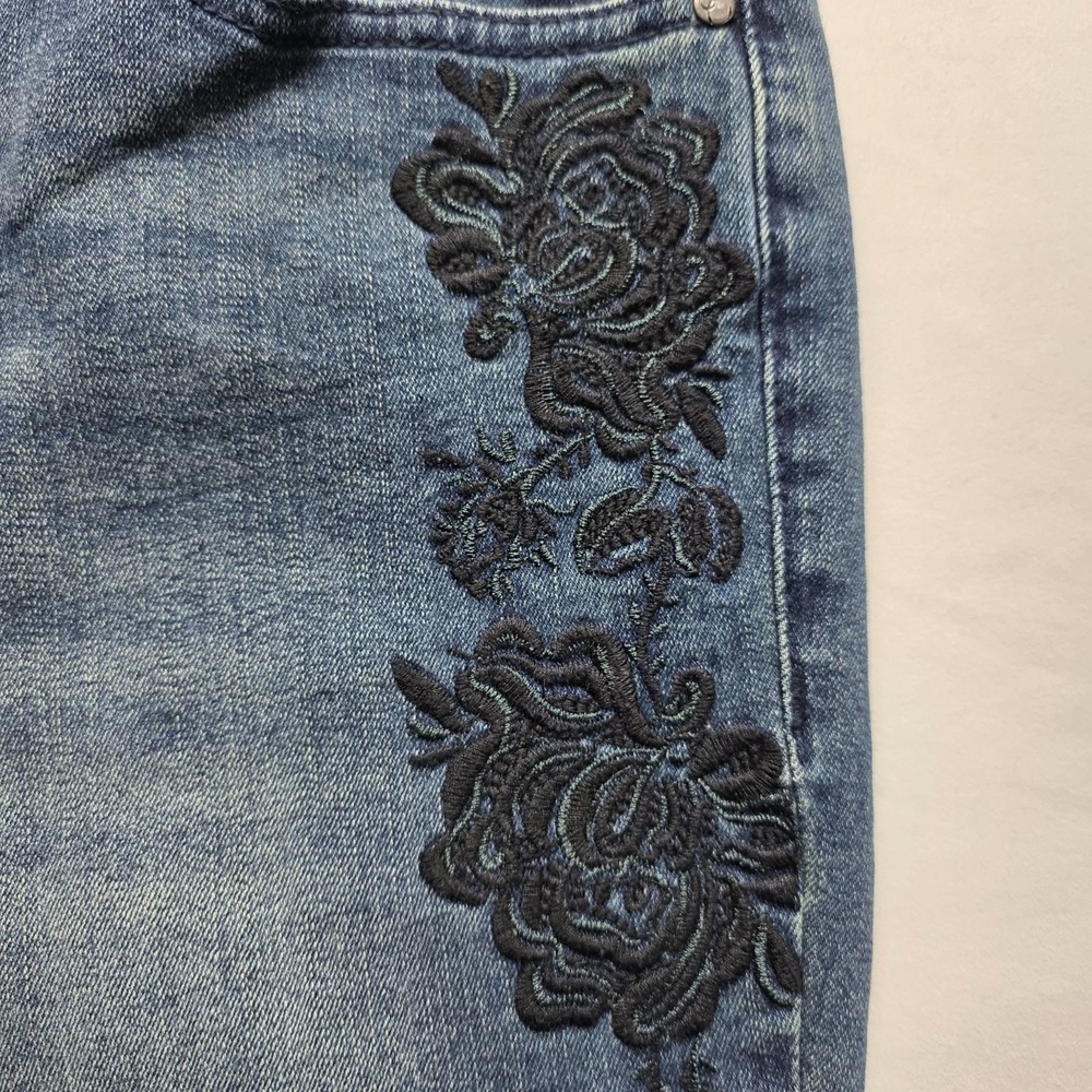Earl Jeans Embroidered Black Floral Design Dark Denim Skinny Ankle Womens Size 8 - Picture 6 of 13